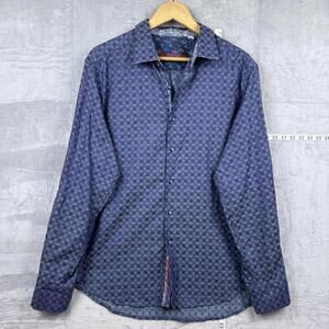 Robert Graham Classic Fit Long Sleeve Button Down Shirt Blue Geometric Men Sz XL